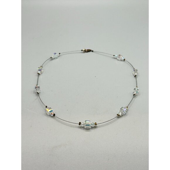 Aurora Borealis Crystal Necklace Spaced Station Delicate Silver 925 Clasp - Picture 4 of 8